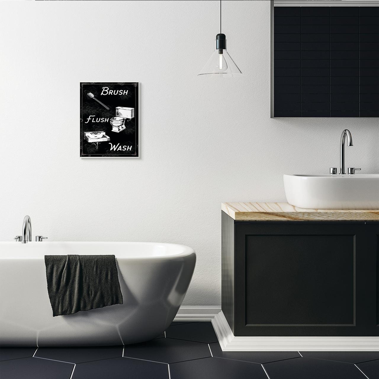 Stupell Industries Brush Flush Wash Bathroom Black And White Word Design Graphic Art Unframed Art Print Wall Art, 13x19, by The Saturday Evening Post