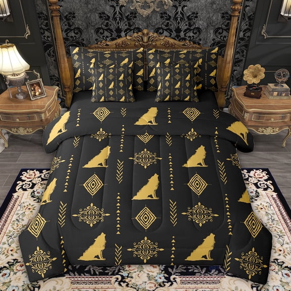 Feelyou Tribal Wolf Adult Twin Bedding Sets 7pcs, Boho Western Aztec Bedding Comforter Set