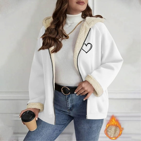 Amzcrzy Fleece Jacket Women Fashion Women Oversized Zip Solid Casual Coat Long Sleeve Hooded Casual Outwear Jackets Pockets Tops Womens Fleece Jacket Winter Jackets for Women Jackets for Women