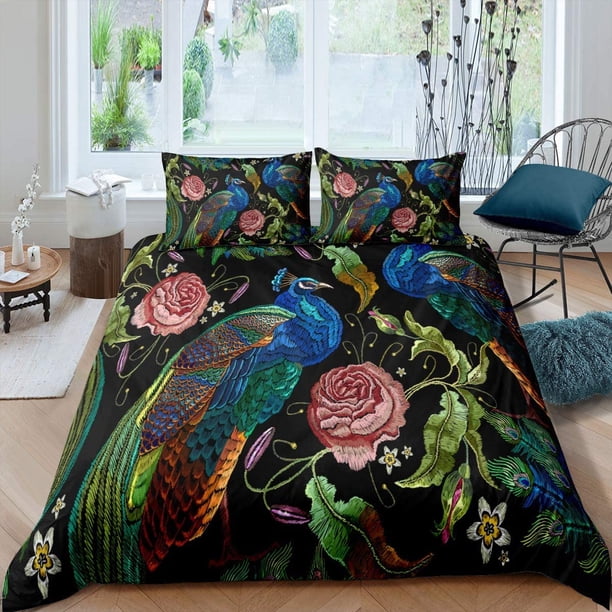 Funda nórdica Queen Size Vintage Flower Funda nórdica Peacock Feather Bedding