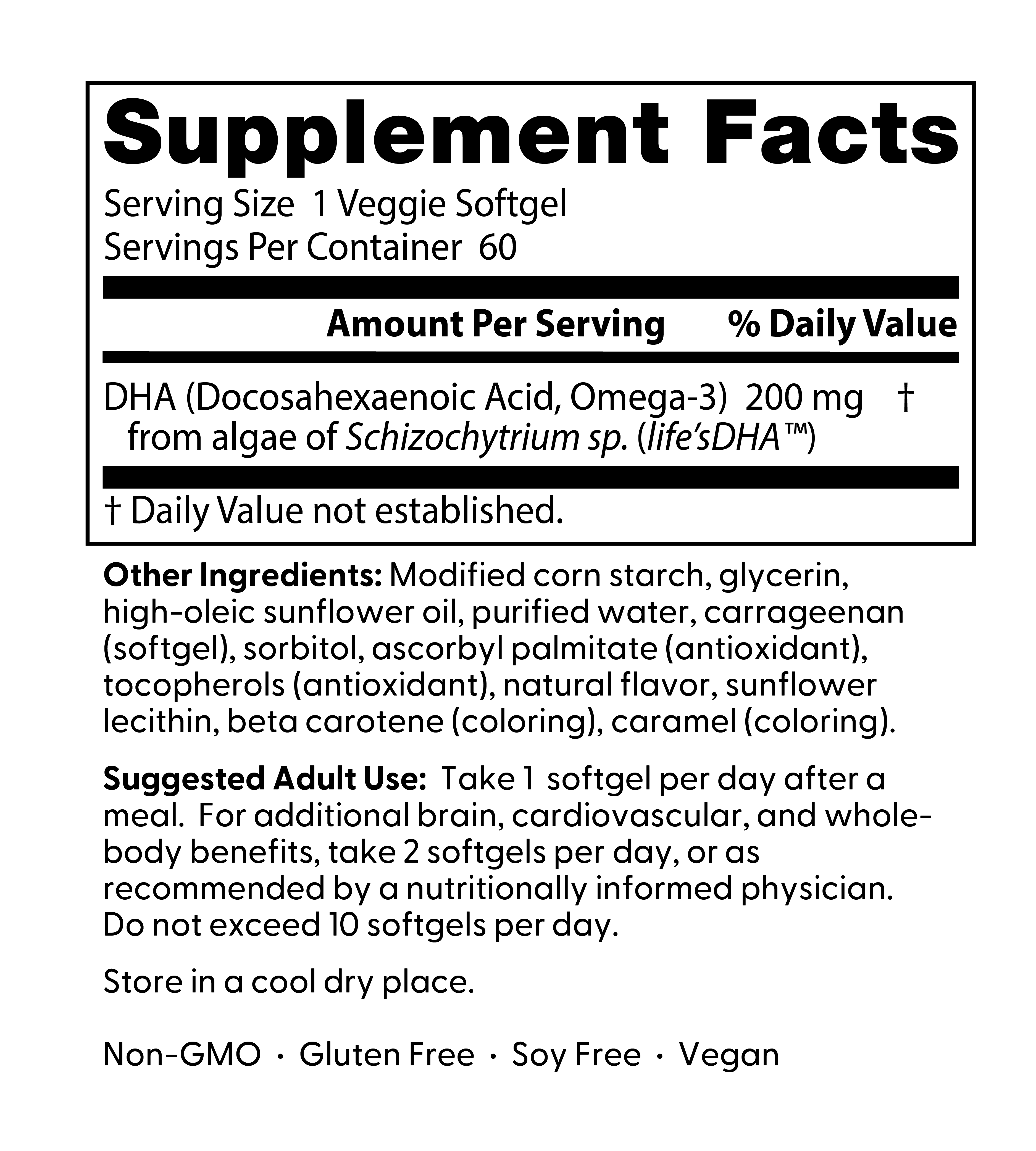 Doctor's Best Vegan DHA from Algae with Life's DHA™ , 200 mg, 60 Veggie Softgels