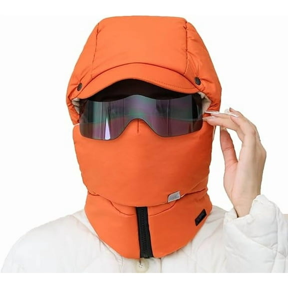Agriculturi Waterproof Fleece-Lined Hood, Winter Fleece Hoods Ski Mask for Women Men(Orange)