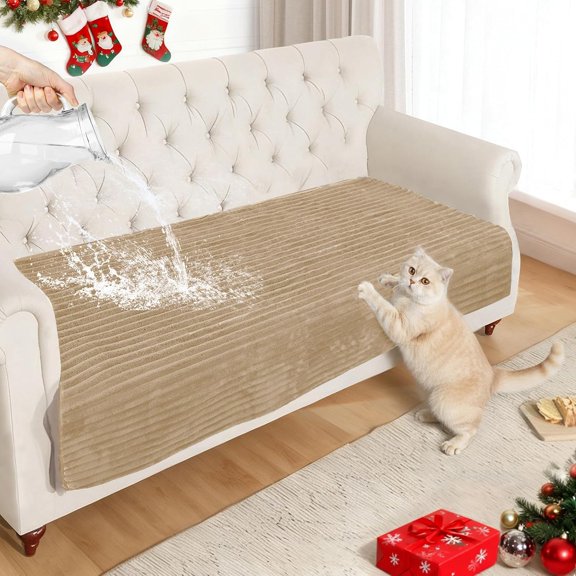 DISSA Waterproof Couch Cover for Dogs, Non-Slip Flannel, 35 x 63 in, Camel