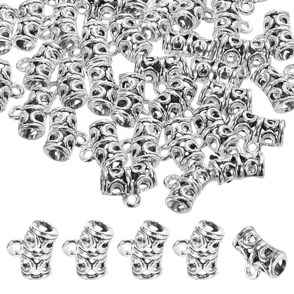 Spacer Bail Bead, 40 Pcs Spacer Beads Charms Holder Bracelet Tube Beads Hanger for Necklace Jewelry DIY Making, Vintage Silver