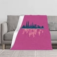 thumbnail image 2 of Cozy Soft Flannel Blanket - Durable Warm Throw for Sofa Travel & Bed - Elegant Skyline Silhouette Design on Pink Background, 2 of 7