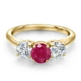 thumbnail image 3 of Gem Stone King 18K Yellow Gold Plated Silver Red Ruby and Lab Grown Diamond Engagement Ring for Women | 2.00 Cttw | Round 6MM | Gemstone July Birthstone | Size 7, 3 of 6