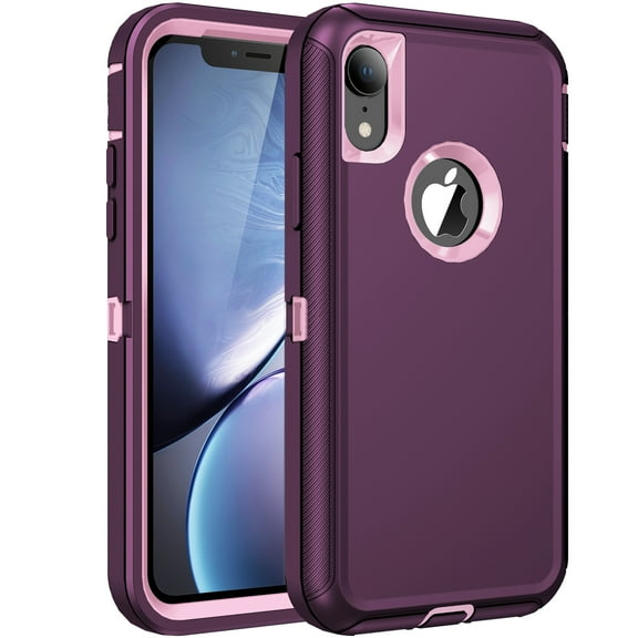 RegSun for iPhone XR Case,Shockproof 3-Layer Full Body Protection [Without Screen Protector] Rugged Heavy Duty High Impact Hard Cover Case for iPhone XR 6.1-inch,Purple/Pink