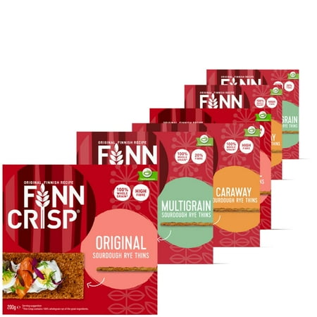 Finn Crisp Multigrain, Caraway And Original Sourdough Rye Thins | 2 Of Each Flavor | Pack Of 6