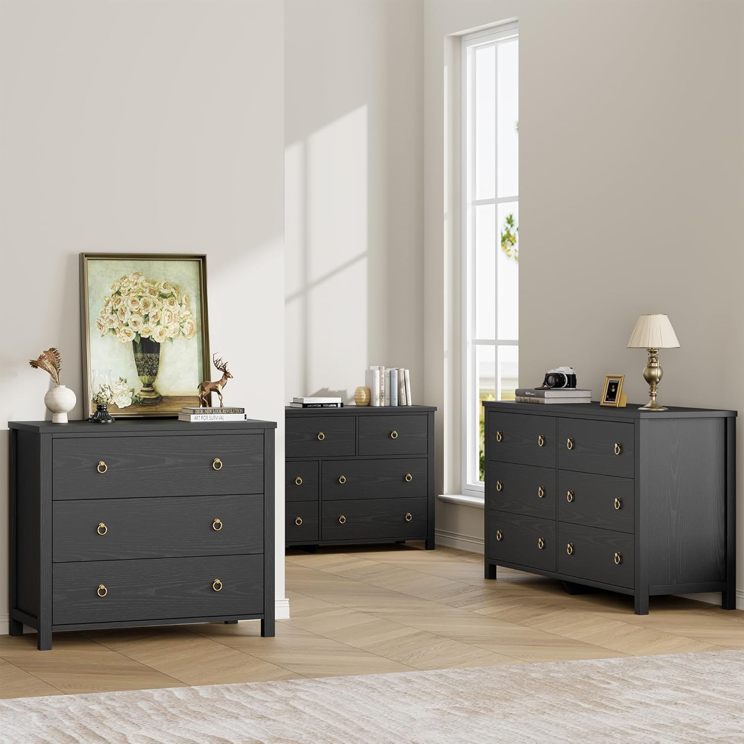 3 Drawer Dresser for Bedroom, 29 Inch Tall Chest of Drawers for Closet, Modern Clothes Storage Cabinet & Vertical Drawer Organizer for Living Room, Hallway, Nursery, Black