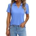 thumbnail image 5 of Womens V Neck Polo Shirts Short Sleeve Shirts Solid Color Basic Tees Casual Lapel Office Blouses Summer Tops Royal Blue XXL, 5 of 5