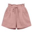 thumbnail image 4 of Hurxie Women's Cotton Crinkled Lounge Shorts High Waist Drawstring Summer Casual Shorts with Pockets Pink,M, 4 of 6