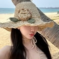 thumbnail image 2 of SikaFu Handmade Woven Flower Straw Hat For Women, Foldable Summer Beach Vacation Sun Hat, Large Brim Sun Hat, 2 of 6