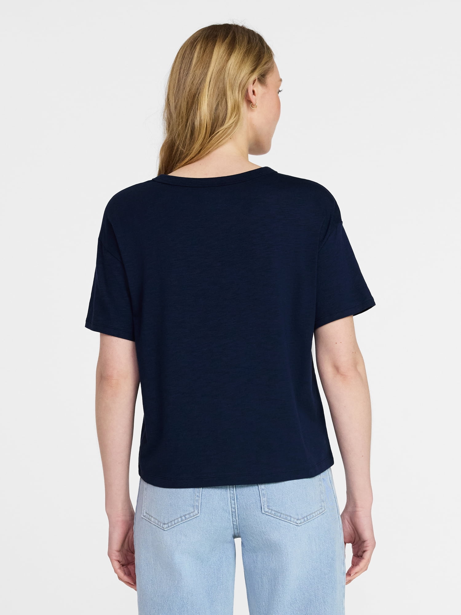Time and Tru Women's Boxy Slub Tee with Short Sleeves, Sizes XS-XXXL