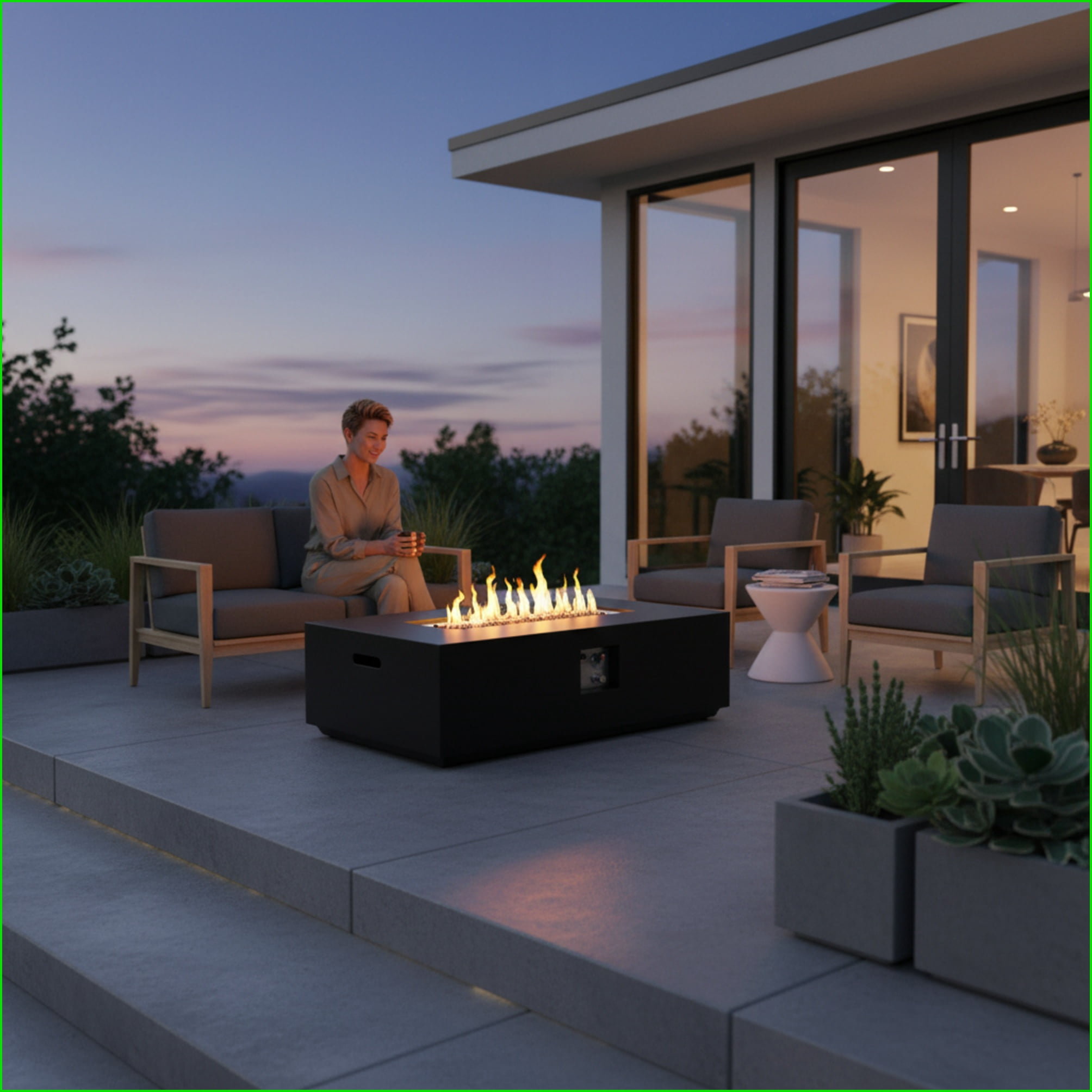Outdoor Stoves | Fogon Exterior | Modern 48" Rectangular Propane Fire Pit Table for Patios Backyards | Concrete