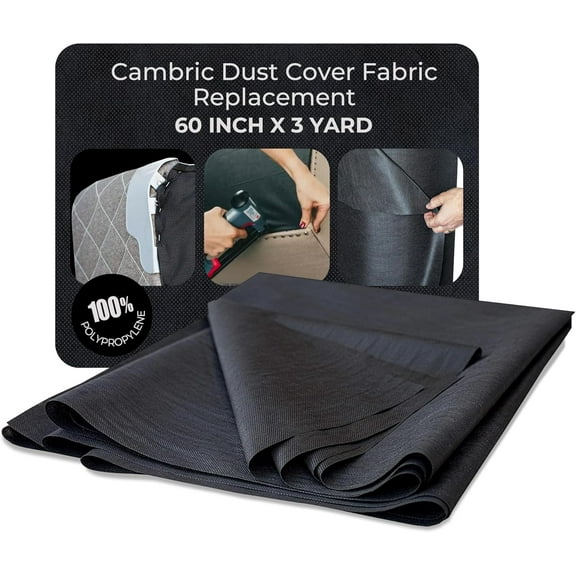 60 Inch x 3 Yard Upholstery Black Cambric Dust Cover Fabric Replacement for Sofas, Chairs, Full and Queen Box Spring Foundations, Conceals Frame and Staples Inside Furniture