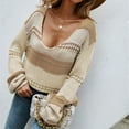 thumbnail image 5 of IROINNID Womens Sweater V-Neck Pullover Sweater Stripes Casual Mid-Length Long Sleeve Sweater Coat Top Patchwork Coat, 5 of 6