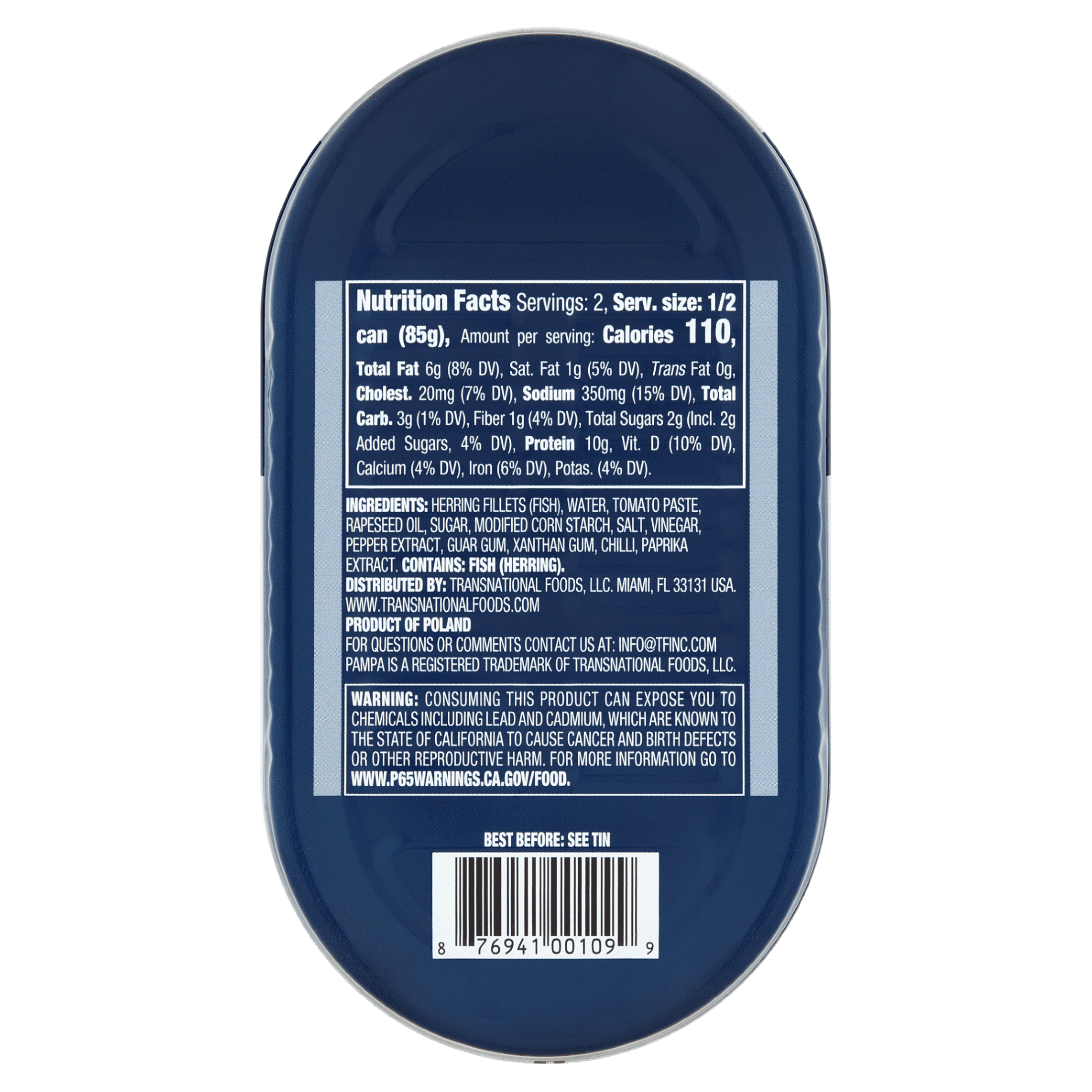 (6 pack) Pampa Herring Fillets in Hot Tomato Sauce, 6 oz Can