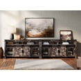 thumbnail image 2 of Set of 2 Farmhouse Wood TV Stands with Mesh & Barn Doors for 100+ Inch TV, Dark Rustic Oak 118" Entertainment Center with Open Storage Shelf, 2-in-1 Media Console for Living Room, Bedroom, 2 of 8