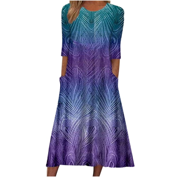 Vestido largo holgado con estampado de cuello redondo y media manga informal a la moda para mujer Fridja bnh6253