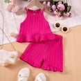 thumbnail image 2 of Short Sleeveless Top and Short Pants Set for Kids, Polyester Spandex Blend, Round Neck, Elastic Waist, Ruffle Hem, Solid Color, for Boys and Girls, 2 of 9