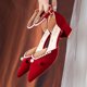 thumbnail image 2 of Zapatos elegantes para mujer, sandalias rojas de tacón alto, novedad de 2022, punta estrecha, lazo burdeos, tacones altos de moda para novia con fondo rojo36 Gao Jinjia LED, 2 of 2
