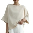thumbnail image 7 of Women's Short Sleeve V Neck T-Shirt Tops Blouses Tees Loose Fit Crewneck Solid Color Casual Daily Wear Vacation Travel Loungewear Fashion Essential Gift for Women | CSEONE,Beige Free Size, 7 of 7