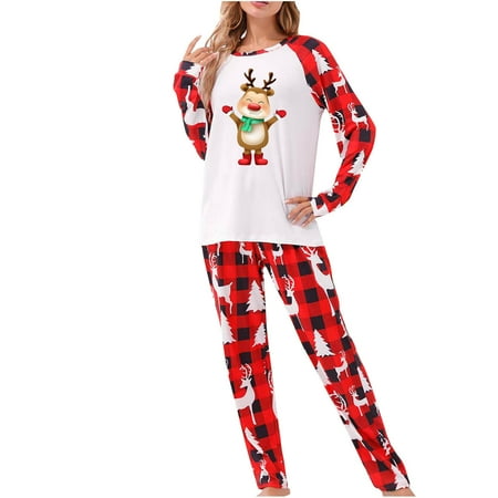 

Honeeladyy Christmas Family Pajamas Parent-child Warm Christmas Set Printed Home Wear Pajamas Two-piece Mom Set Red Discount