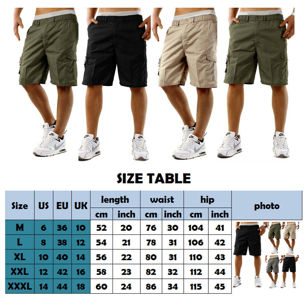 Mens Elasticated Cargo Shorts Summer Casual Cotton Combat Pants M L XL 2XL 3XL