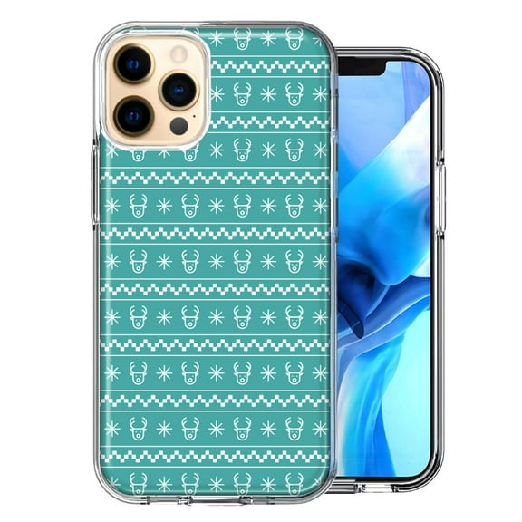MUNDAZE For Apple iPhone 11 Pro Teal Christmas Reindeer Pattern Design Double Layer Phone Case Cover