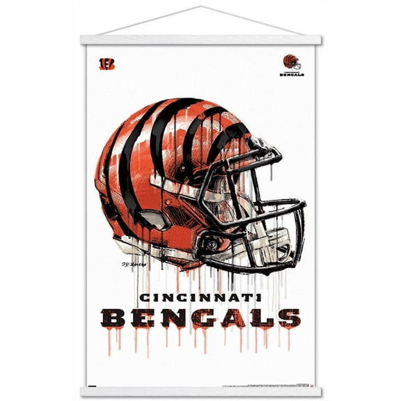 NFL Cincinnati Bengals - Drip Helmet 20 Wall Poster with Wooden Magnetic Frame, 22.375" x 34"
