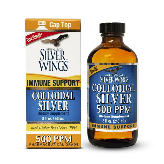 Natural Path Silver Wings Colloidal Silver - Extra Strength Liquid Immune Support Supplement -   - 500ppm (2500mcg) - 8 fl. oz