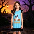 thumbnail image 2 of Yuncity Halloween Nightgowns For Girls Pumpkin Ghost Graphic Print Pajamas Flutter Sleeve Sleep Dress Fall Casual Cozy Indoor Holiday Party Nightwear Size,3-10 Years Blue, 2 of 4