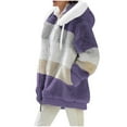thumbnail image 4 of BLTIBY Fuzzy Fleece Jacket for Women Plus Size Warm Winter Coats Fluffy Sherpa Hoodie Zip up Drawstring Casual Color Block Patchwork Cardigan Sweater Outerwear with Pockets Purple 3XL, 4 of 6
