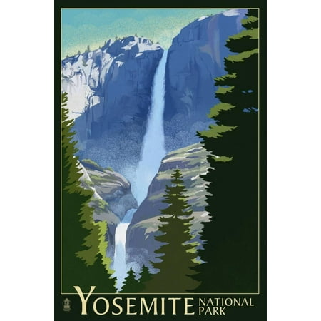 Yosemite Falls - Yosemite National Park, California Lithography Waterfall Travel Advertisement Print Wall Art By Lantern