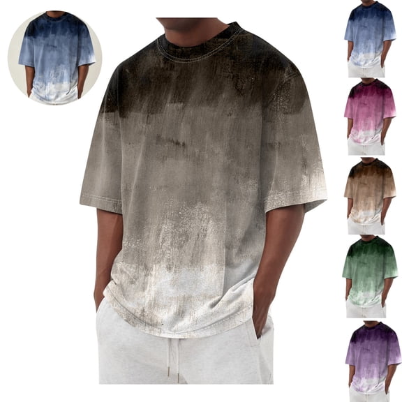 Mfakffe Mens Summer T Shirts Gradient Color Short Sleeve Crew Neck Soft Tee Shirts Beach Tops Lightweight Casual Tees for Daily Wear