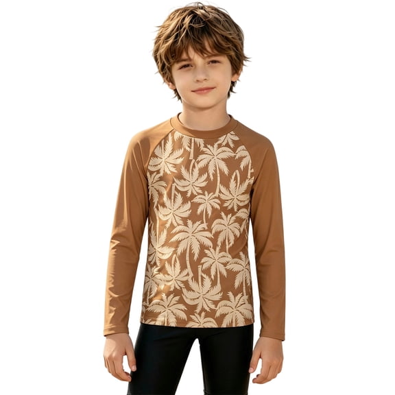 Tiijoy Boys Summer Beach Long Sleeve Rash Guard UPF 50 Swim Shirt Swimwear, Sizes 3-14