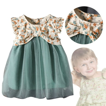 

Mishuowoti Baby Girls Spring Spring Tulle Solid Short Sleeve Dress Green Floral Skirt Summer Travel Dress