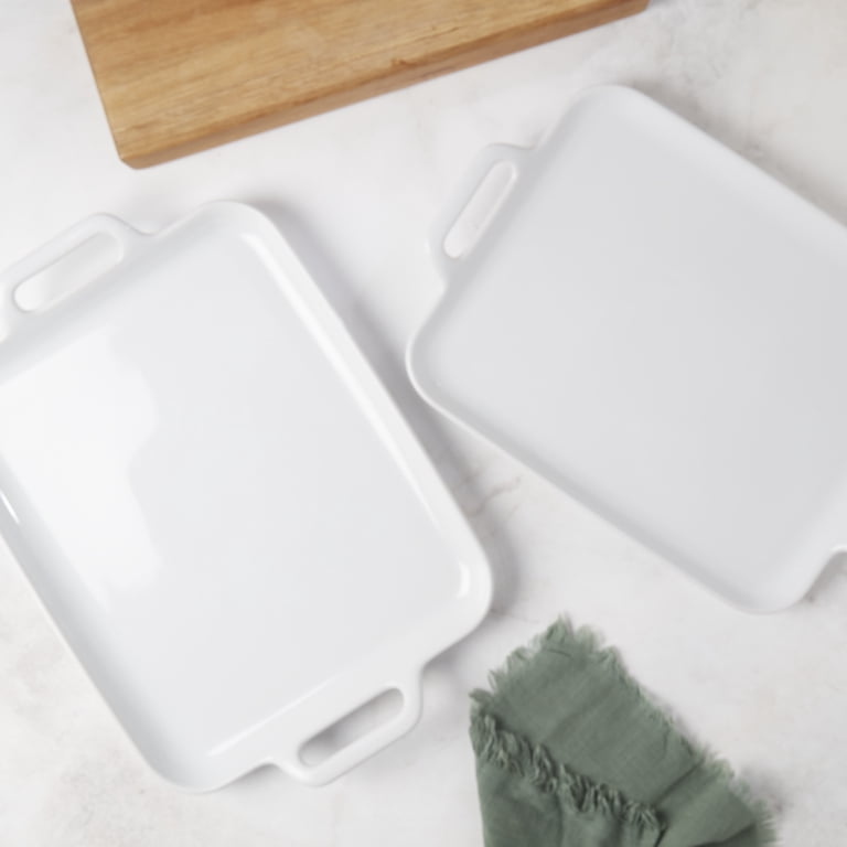 Denmark Tools for Cooks 2 Pack Stoneware Serving Trays, White