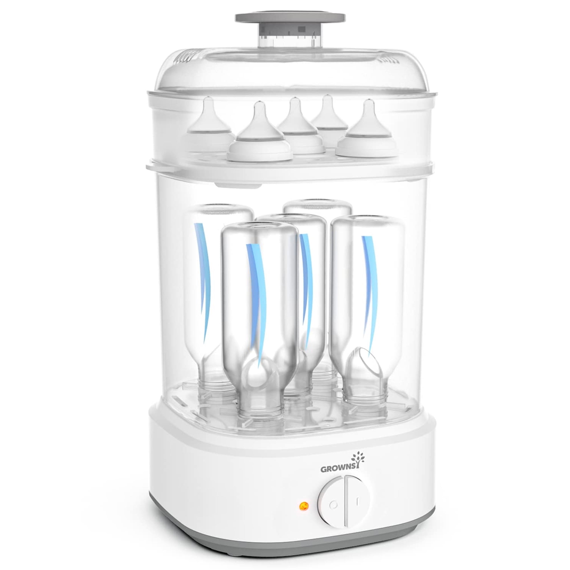 Grownsy Baby Bottle Steam Sterilizer with Timer for Baby Bottles, Pacifiers, Pump Part,Toys White