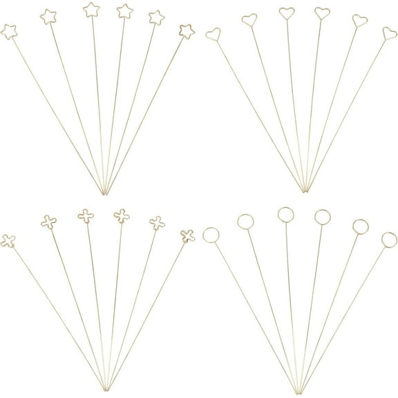 1set 24pcs 4 style Iron Floral Picks Card Holders for Weddings Birthday Parties Events Decorations Mixed Shapes Golden 6pcs/style