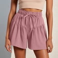 thumbnail image 3 of Beach Shorts for Women Summer Casual Cotton Linen Lightweight Elastic Waist Wide Leg Pleated Loose Shorts, 3 of 5