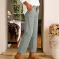thumbnail image 5 of Karymi Sweatpants Women Solid Fake Linen Mid Rise Button Zip Fly Slim Straight Leg Cropped Ankle Length Casual Trouser Pants with Front Slant Pockets Capri Pants for Women, 5 of 5
