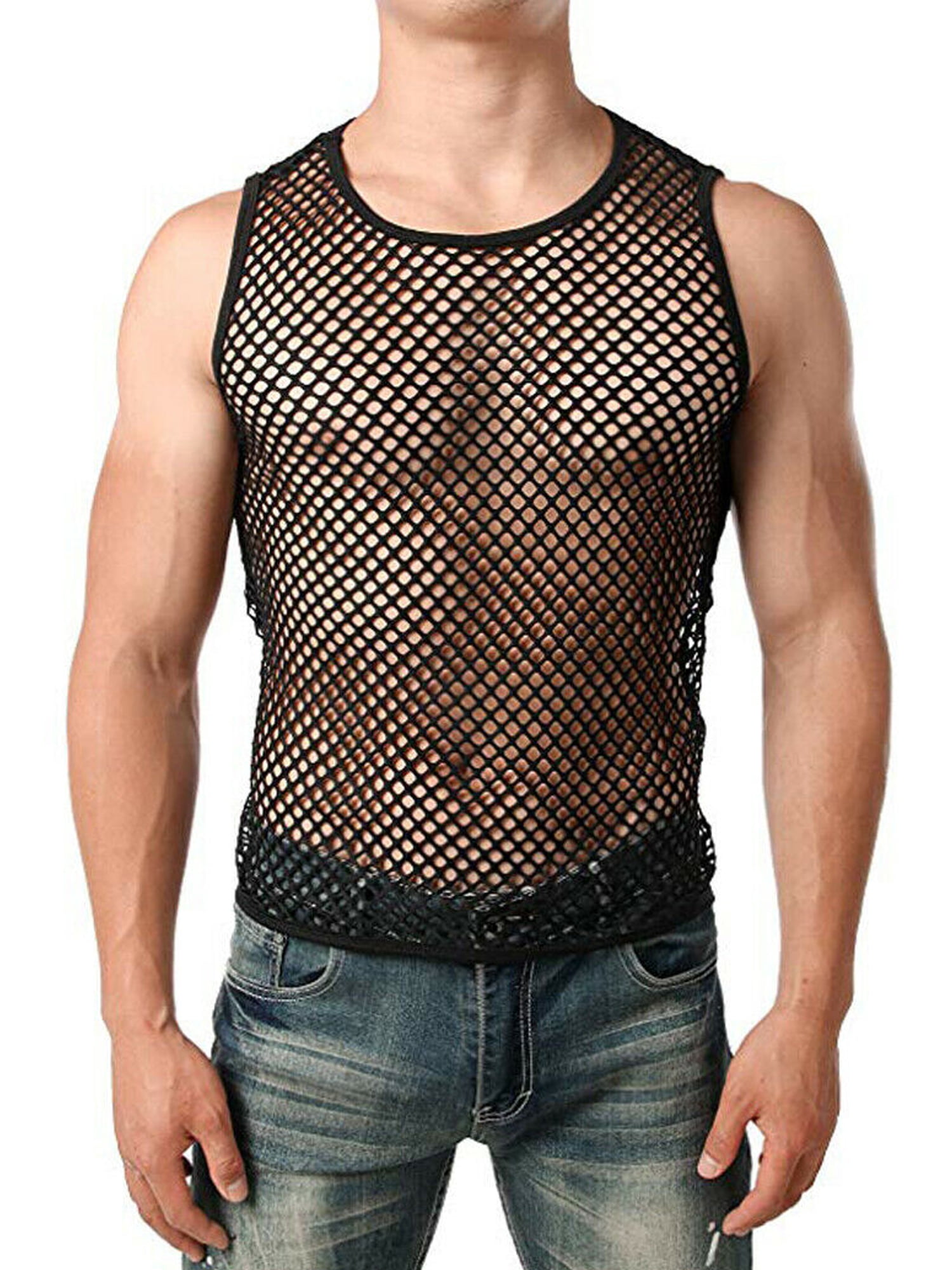 Gupgi Men Mesh Underwear Breathable Sleeveless Tank Top Vest