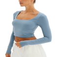 thumbnail image 3 of Solid Color Long Sleeve Women‘s Cropped Tops with Navel Show, 3 of 5