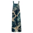 thumbnail image 6 of Women's Floral Print Sleeveless Overalls Loose Wide Leg Cotton Linen Jumpsuit with Pockets Green 2XL, 6 of 7