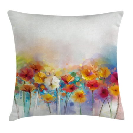 Flower Throw Pillow Watercolor Flower Home Decor Throw Pillow Cushion Cover, Gerbera Bouquet Textured Artisan Inflorescence Morph New Paint, Decorative Square Accent Pillow Case, 16 X 16 Inches, Red Orange, by Ambesonne ()
