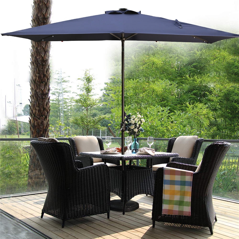Superjoe 6.5×10 ft Outdoor Patio LED Umbrella Solar Powered Aluminum Pole with Push Button ,Navy Blue