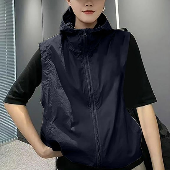 Fewfanhot Tank Tops for Women Zipper Lightweight Hooded Loose Versatile Sun-protective Shirt