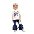 thumbnail image 2 of YMNXA Kids Girls Outfits Short Sleeve Round Neck Top And Flare Denim Pants Comfortable Fashion Sets For Casual Daily Wear,White,3-4 Years, 2 of 7