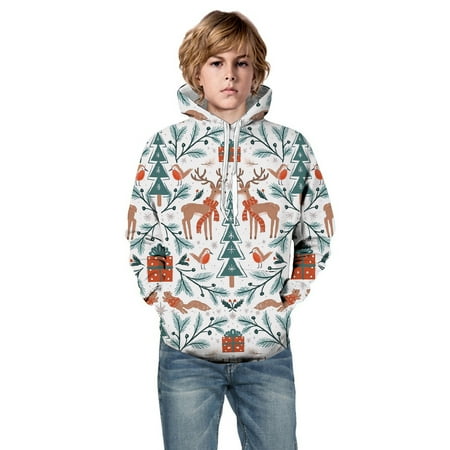 

Fshinging Sweatshirts for Toddlers Little Boys Girls Kids Hooded Unisex 3D Christmas Tree Reindeer Printed Pullover Hoodie for Girls Boys With Pocket Tops